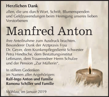 Traueranzeige von Manfred Anton von WVG - Wochenspiegel Wittenberg