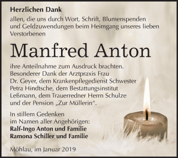 Traueranzeige von Manfred Anton von Mitteldeutsche Zeitung Wittenberg
