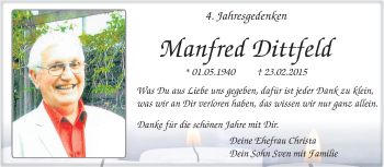 Traueranzeige von Manfred Dittfeld von Mitteldeutsche Zeitung
