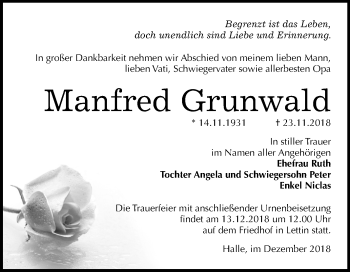 Traueranzeige von Manfred Grunwald von Mitteldeutsche Zeitung Halle/Saalkreis
