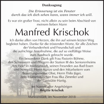 Traueranzeige von Manfred Krischok von Mitteldeutsche Zeitung Merseburg/Querfurt