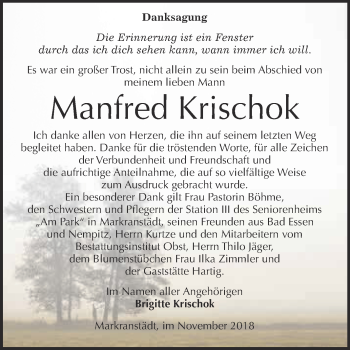 Traueranzeige von Manfred Krischok von Super Sonntag Merseburg