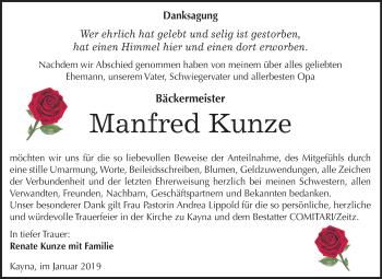 Traueranzeige von Manfred Kunze von Mitteldeutsche Zeitung