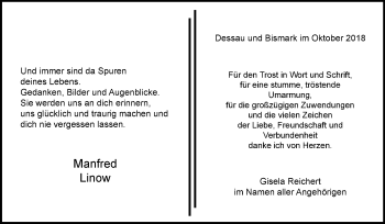 Traueranzeige von Manfred Linow von Mitteldeutsche Zeitung Dessau-Roßlau