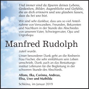 Traueranzeige von Manfred Rudolph von Mitteldeutsche Zeitung