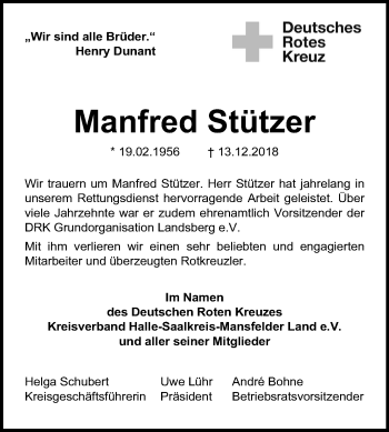 Traueranzeige von Manfred Stützer von Mitteldeutsche Zeitung Merseburg/Querfurt