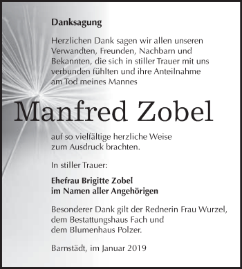 Traueranzeige von Manfred Zobel von WVG - Wochenspiegel Merseburg