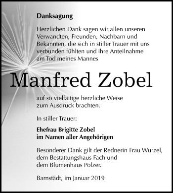 Traueranzeige von Manfred Zobel von Mitteldeutsche Zeitung Merseburg/Querfurt