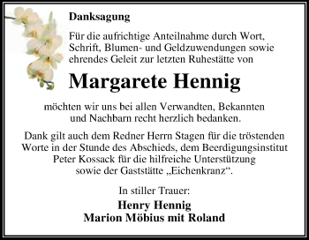 Traueranzeige von Margarete Hennig von WVG - Wochenspiegel Dessau / Köthen
