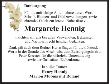 Traueranzeige von Margarete Hennig von Mitteldeutsche Zeitung Dessau-Roßlau