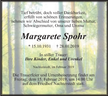 Traueranzeige von Margarete Spohr von Mitteldeutsche Zeitung Aschersleben