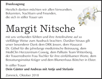 Traueranzeige von Margit Nitsche von Super Sonntag Wittenberg