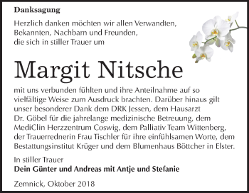 Traueranzeige von Margit Nitsche von Mitteldeutsche Zeitung Wittenberg