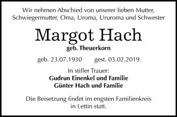 Traueranzeige von Margot Hach von Mitteldeutsche Zeitung Halle/Saalkreis
