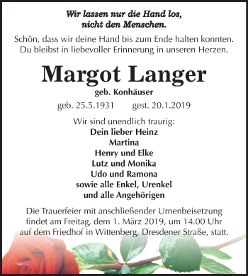 Traueranzeige von Margot Langer von Mitteldeutsche Zeitung