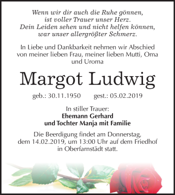 Traueranzeige von Margot Ludwig von Mitteldeutsche Zeitung Merseburg/Querfurt
