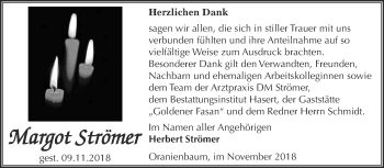 Traueranzeige von Margot Strömer von Super Sonntag Wittenberg