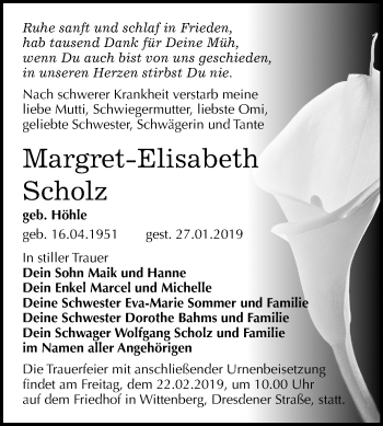 Traueranzeige von Margret-Elisabeth Scholz von Mitteldeutsche Zeitung