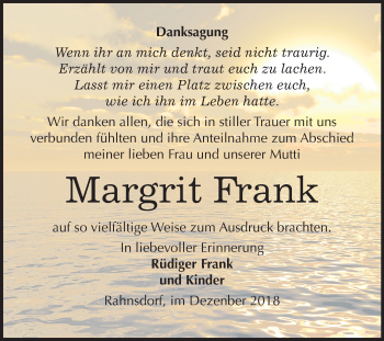 Traueranzeige von Margrit Frank von Mitteldeutsche Zeitung Wittenberg
