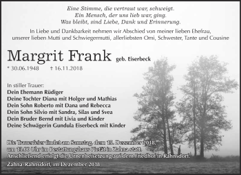 Traueranzeige von Margrit Frank von Super Sonntag Wittenberg