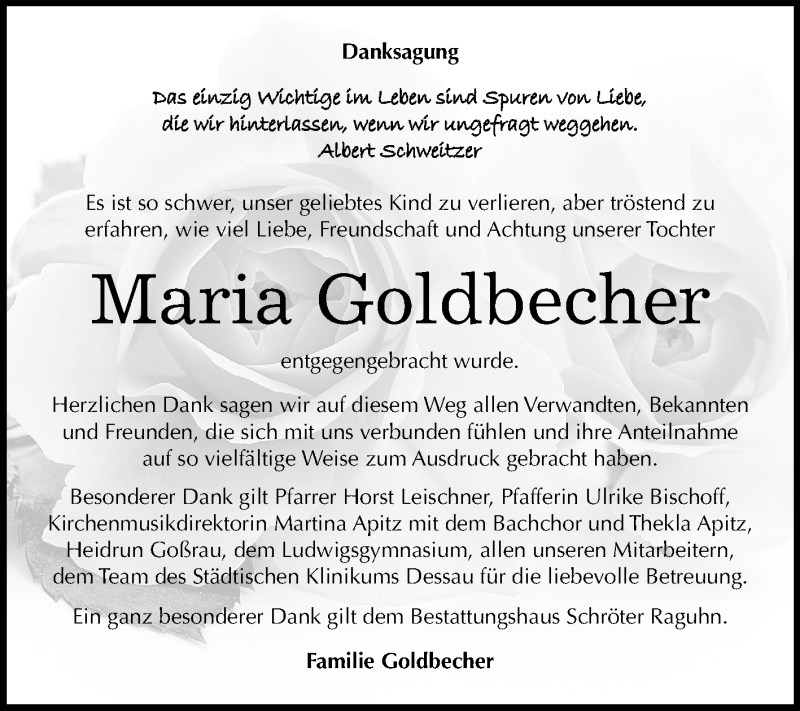  Traueranzeige für Maria Goldbecher vom 03.11.2018 aus Mitteldeutsche Zeitung Bitterfeld