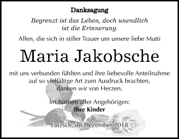Traueranzeige von Maria Jakobsche von Mitteldeutsche Zeitung Wittenberg