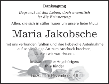 Traueranzeige von Maria Jakobsche von WVG - Wochenspiegel Wittenberg