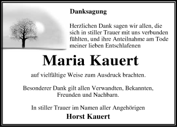 Traueranzeige von Maria Kauert von WVG - Wochenspiegel Dessau / Köthen