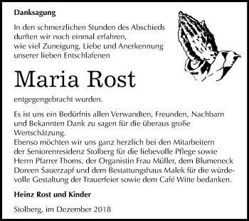 Traueranzeige von Maria Rost von Mitteldeutsche Zeitung Sangerhausen