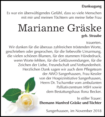Traueranzeige von Marianne Gräske von Mitteldeutsche Zeitung Sangerhausen