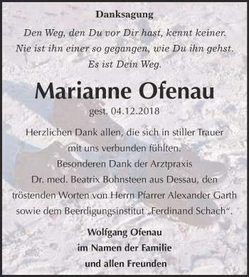 Traueranzeige von Marianne Ofenau von WVG - Wochenspiegel Wittenberg