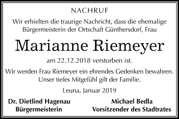 Traueranzeige von Marianne Riemeyer von Mitteldeutsche Zeitung Merseburg/Querfurt