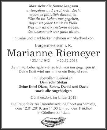Traueranzeige von Marianne Riemeyer von Super Sonntag Merseburg
