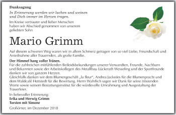 Traueranzeige von Mario Grimm von Mitteldeutsche Zeitung Aschersleben