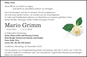 Traueranzeige von Mario Grimm von Super Sonntag SGH Mansf. Land