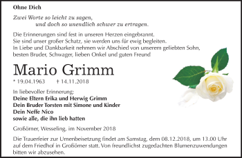 Traueranzeige von Mario Grimm von Mitteldeutsche Zeitung Aschersleben