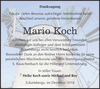 Traueranzeige von Mario Koch von WVG - Wochenspiegel NMB / WSF / ZTZ