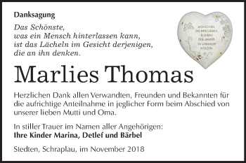 Traueranzeige von Marlies Thomas von Mitteldeutsche Zeitung Aschersleben