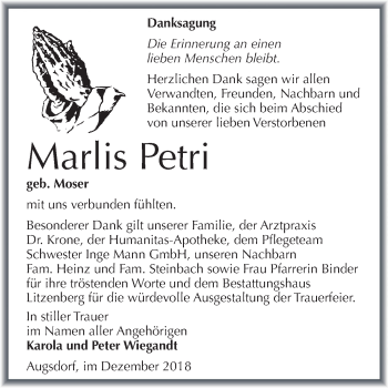 Traueranzeige von Marlis Petri von Mitteldeutsche Zeitung Aschersleben