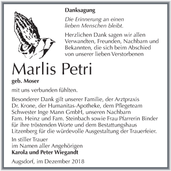 Traueranzeige von Marlis Petri von Super Sonntag SGH Mansf. Land