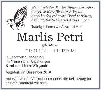 Traueranzeige von Marlis Petri von Mitteldeutsche Zeitung Aschersleben