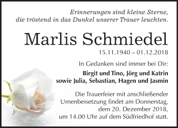 Traueranzeige von Marlis Schmiedel von Mitteldeutsche Zeitung Halle/Saalkreis