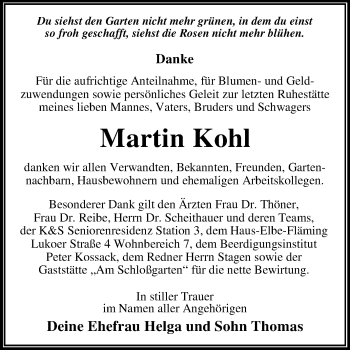 Traueranzeige von Martin Kohl von Mitteldeutsche Zeitung Dessau-Roßlau