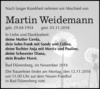 Traueranzeige von Martin Weidemann von Mitteldeutsche Zeitung Merseburg/Querfurt