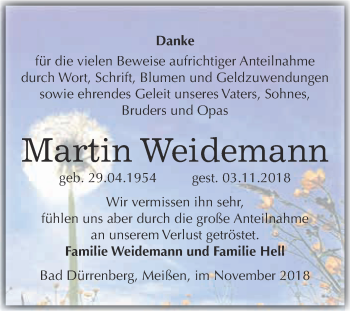 Traueranzeige von Martin Weidemann von Super Sonntag Merseburg