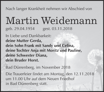 Traueranzeige von Martin Weidemann von Super Sonntag Merseburg
