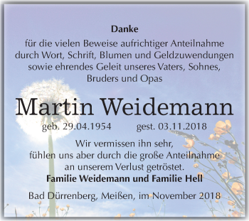 Traueranzeige von Martin Weidemann von Mitteldeutsche Zeitung Merseburg/Querfurt