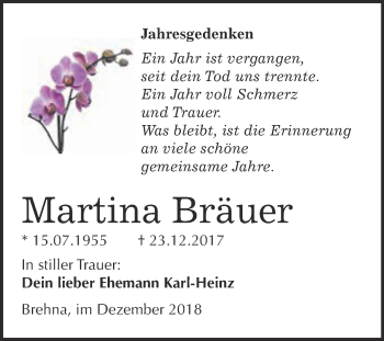 Traueranzeige von Martina Bräuer von WVG - Wochenspiegel Bitterfeld