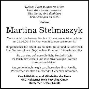 Traueranzeige von Martina Stelmaszyk von Mitteldeutsche Zeitung Bitterfeld