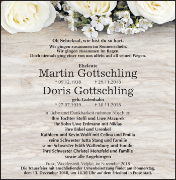 Traueranzeige von Martin und Doris Gottschling von Mitteldeutsche Zeitung Aschersleben